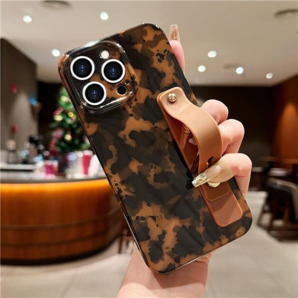 Ip 16 15 14 Pro Pro Max Chic Leopard Tortoise Shell iPhone Case Wrist Strap - Picture 6 of 6